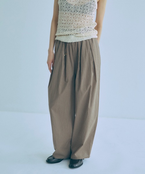 ワイドパンツ パンツ Airy Check Tuck Easy-Pants レディースの画像