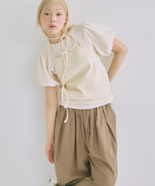 ワイドパンツ パンツ Airy Check Tuck Easy-Pants レディースの画像