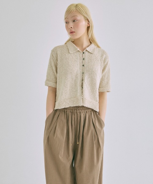 ワイドパンツ パンツ Airy Check Tuck Easy-Pants レディースの画像