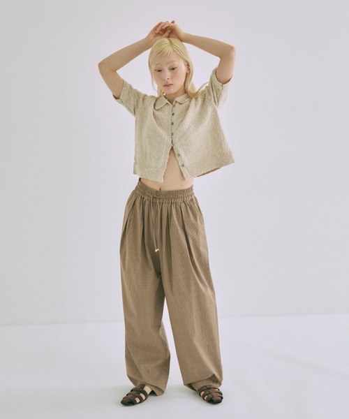 ワイドパンツ パンツ Airy Check Tuck Easy-Pants レディースの画像