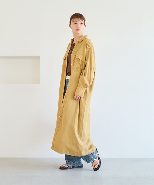 ワイズ アシンメトリー シャツ ワンピース ブラック テンセル qualite（カリテ）の「テンセルツイルシャツワンピース（ワンピース
