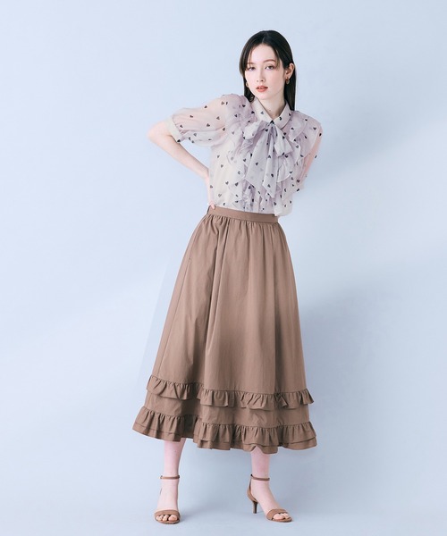 スカート 「モデル美香着用」裾ギャザーフリル付きスカートの画像