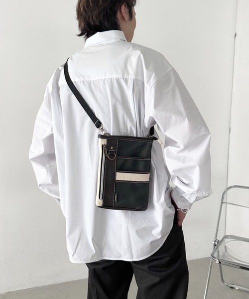 real design ショルダーバッグ ユニセックス配色ラインPUレザーシザー