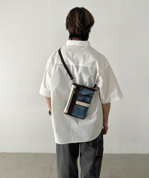 real design ショルダーバッグ ユニセックス配色ラインPUレザーシザー