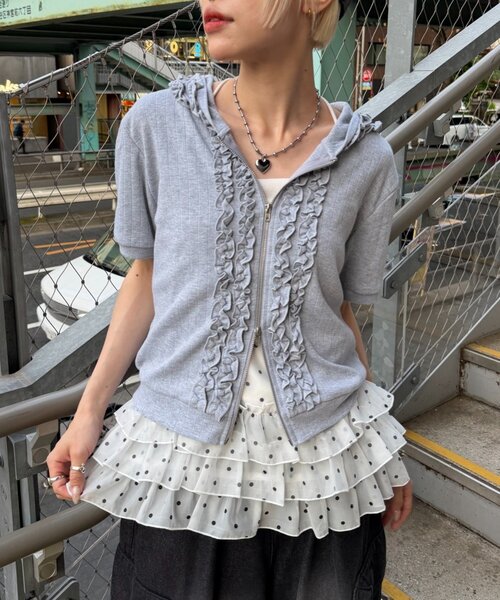 w closet（ダブルクローゼット） パーカー 「3色展開」フリル半袖