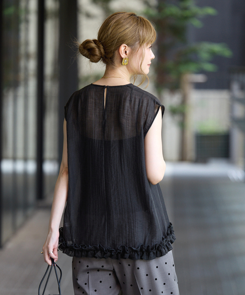 ブラウス シャツ 「WEB限定」手洗い可 / ラウンドフリルスリーブレスブラウス レディースの画像