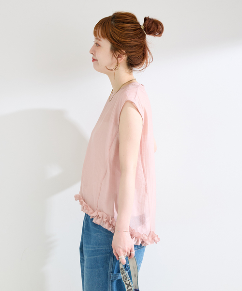 レザレクション　Sサイズ ベージュ　フリルシャツ B.C STOCK（ベーセーストック） ブラウス シャツ 「WEB限定」手洗い可