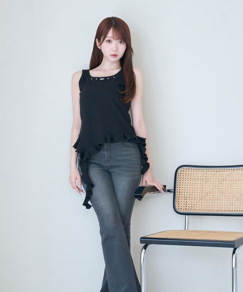 Rose Muse（ロゼミューズ） タンクトップ ノースリーブ Frill hem tank