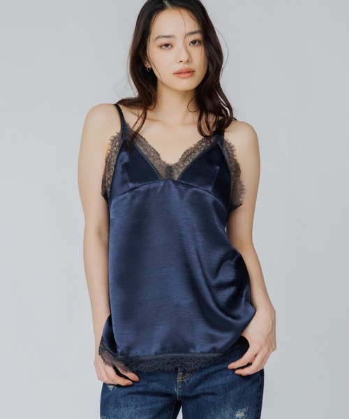 キャミソール bicolor lace satin cami（バイカラーレースサテンキャミ