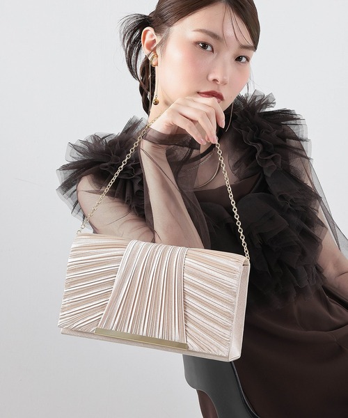 Kana クラッチバッグ パーティーバッグ 2WAY サテンプリーツ上品
