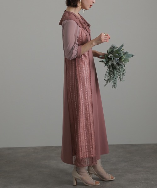 atlo（アトロ） ドレス 七分袖＆ミモレ丈 パーティードレス フリル