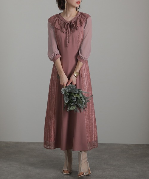 atlo（アトロ） ドレス 七分袖＆ミモレ丈 パーティードレス フリル