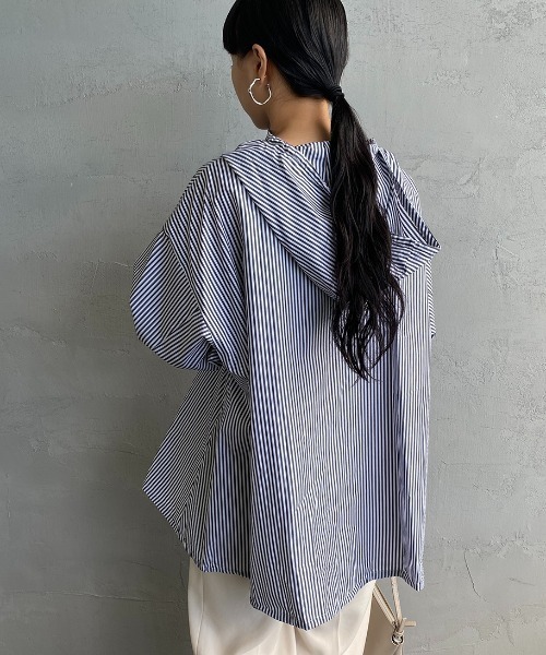 【美品】mizuiroind フード付きブラウス　チェック　プルオーバー　半袖 美品】mizuiroind フード付きブラウス チェック プルオーバー 半袖