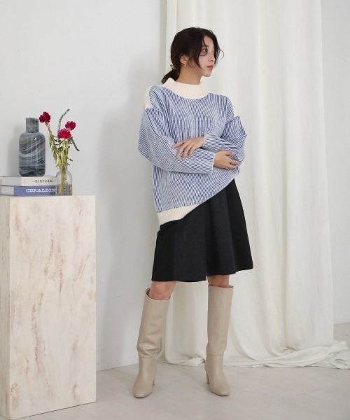 Bou Jeloud（ブージュルード） ニット セーター 配色リブ編みニット