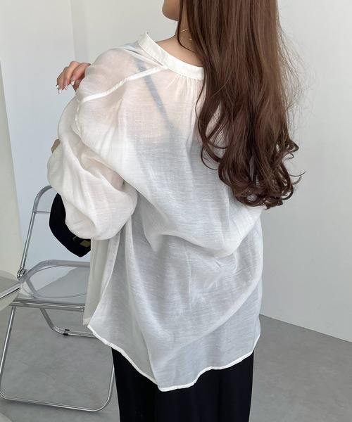 andme ブラウス シャツ シアーボリュームスリーブシャツブラウス