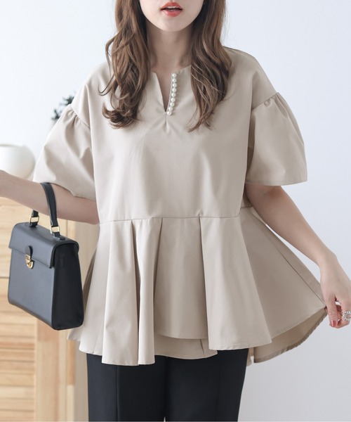 ブラウス シャツ Essential スタンダードシャツ レディース ヨーロピアンフラックスショートシャツ（シャツ／ブラウス