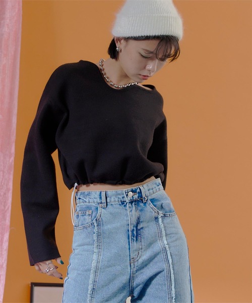 miette（ミエット） ニット セーター ウェーブネックライン裾ドロスト