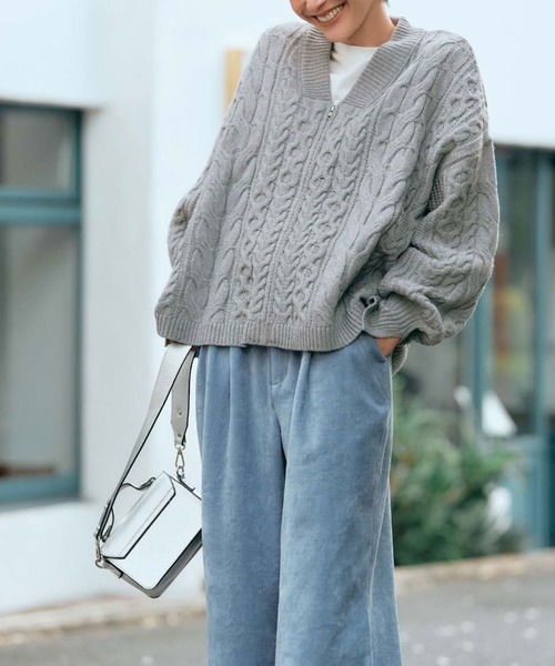 IEDIT（イディット） ブルゾン アウター ウール混素材のケーブル編み