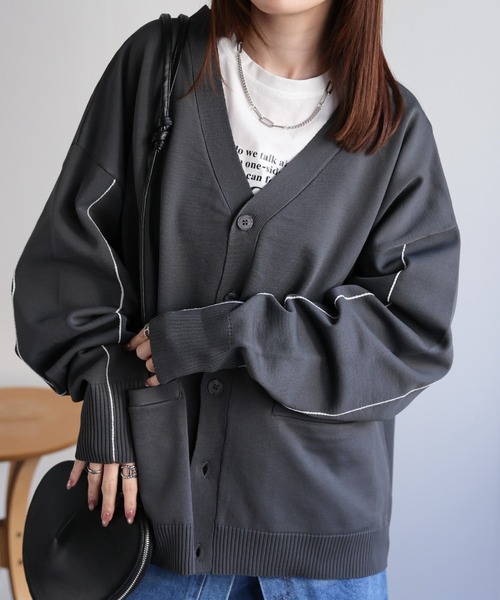 セーター ニット シンプルライン柄 Vネック ニット カーディガン「ユニセックス」 メンズ レディース | CREARE -LINO- | 03