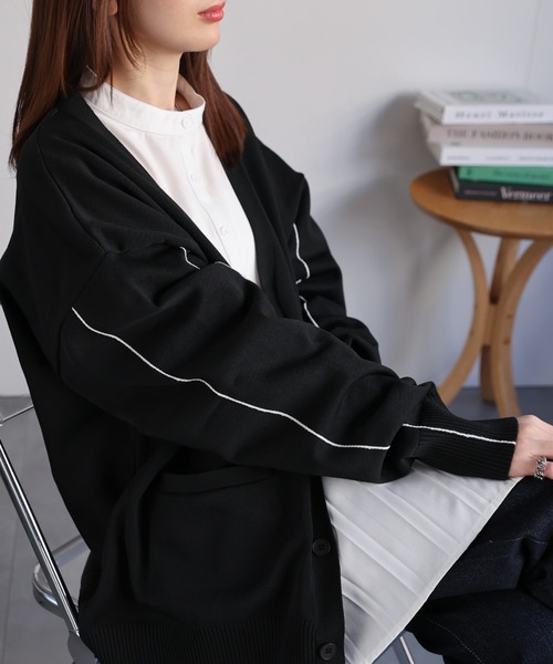 セーター ニット シンプルライン柄 Vネック ニット カーディガン「ユニセックス」 メンズ レディース | CREARE -LINO-