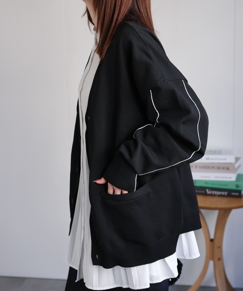 セーター ニット シンプルライン柄 Vネック ニット カーディガン「ユニセックス」 メンズ レディース | CREARE -LINO- | 08