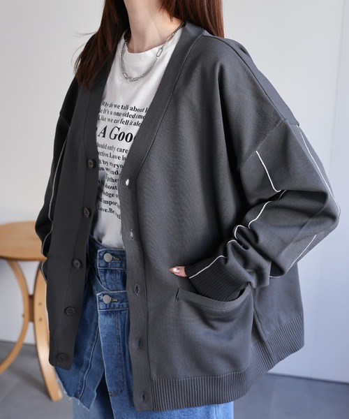 セーター ニット シンプルライン柄 Vネック ニット カーディガン「ユニセックス」 メンズ レディース | CREARE -LINO- | 10