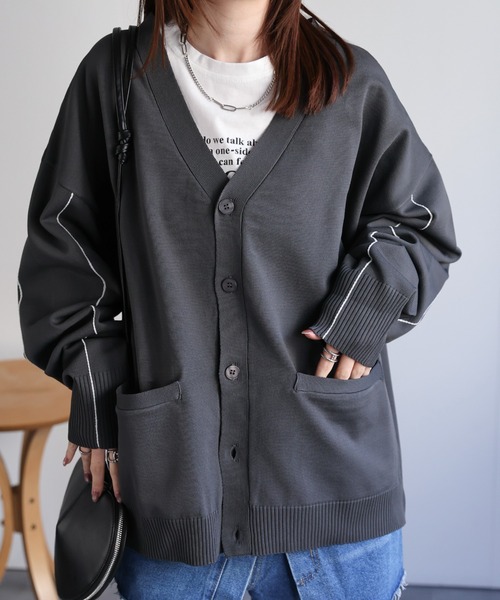 セーター ニット シンプルライン柄 Vネック ニット カーディガン「ユニセックス」 メンズ レディース | CREARE -LINO- | 14