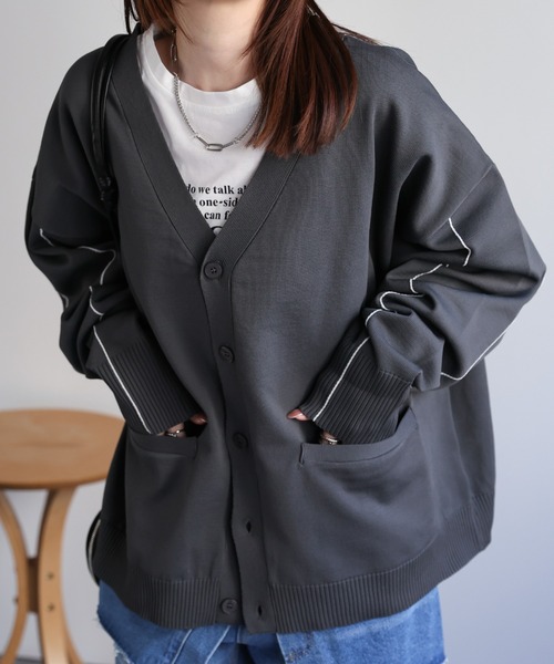 セーター ニット シンプルライン柄 Vネック ニット カーディガン「ユニセックス」 メンズ レディース | CREARE -LINO- | 16