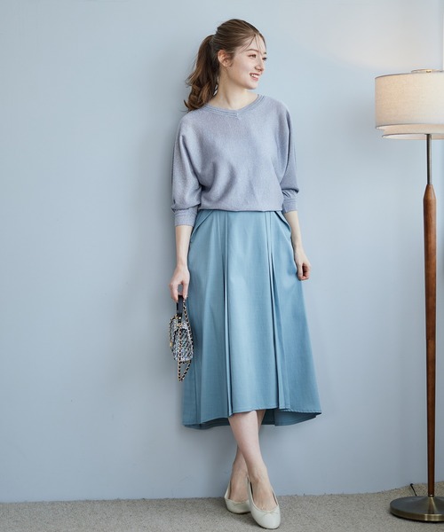 トゥエルブアジェンダ 12Twelve Agenda 前後2wayラメドルマンニットプルオーバー （サックス） SALE】前後2wayラメドルマンニットプルオーバー - 12Twelve