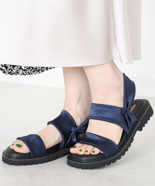 SESTO（セスト） 厚底 サンダル 夏 ストレッチサテン軽量厚底サンダル