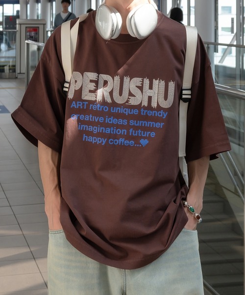 トップス Perushu Perushu tシャツ レトロアソートプリントTシャツ メンズ