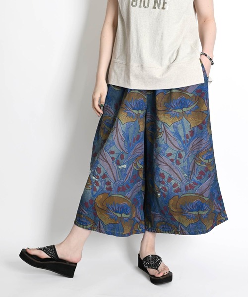 marai ジーンズ デニム デニムパンツ ボタニカル柄 七分丈