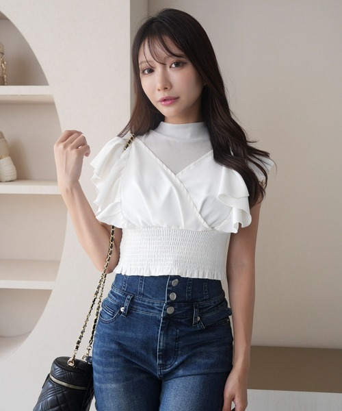 rosymonster のドットチュールレイヤードトップス　フリル　シアーシャツ rosymonster のドットチュールレイヤードトップス フリル シアー