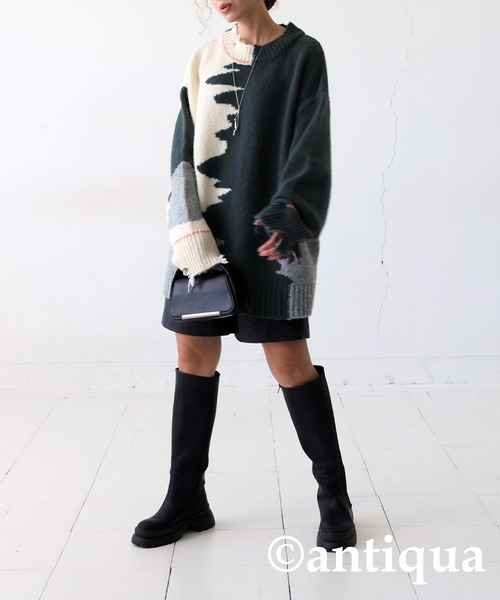 antiqua ニット セーター ダメージデザインニット レディース antiqua ニット セーター ダメージデザインニット レディース