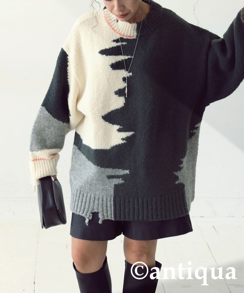 antiqua ニット セーター ダメージデザインニット レディース antiqua ニット セーター ダメージデザインニット レディース