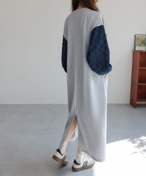 ワンピース キルティングパフスリーブオーバーサイズロゴスウェット