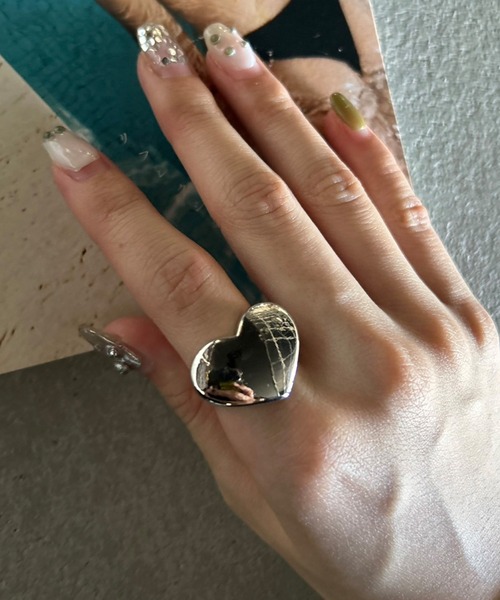 Big Heart ring 13号　【美品】 Blue And White Cubic Zirconia Rhodium Over Silver Heart Ring