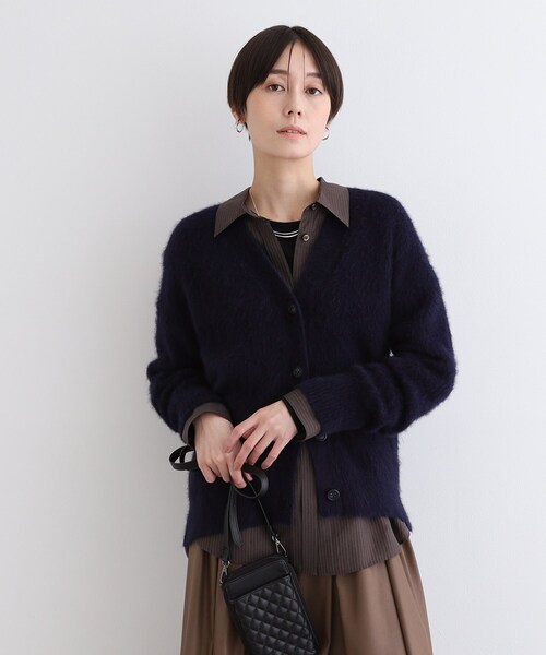 INDIVI カーディガン 「フォックス混」ヘアリーゆるニット