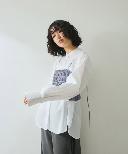 ブラウス シャツ 「WEB限定」シャーリングビスチェセットシャツ レディース ADAM ET ROPE' ブラウス シャツ 「WEB限定」シャーリング