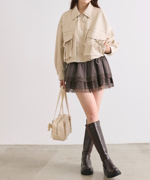 OLIVE des ブルゾン アウター リボンポケットエコレザーショート