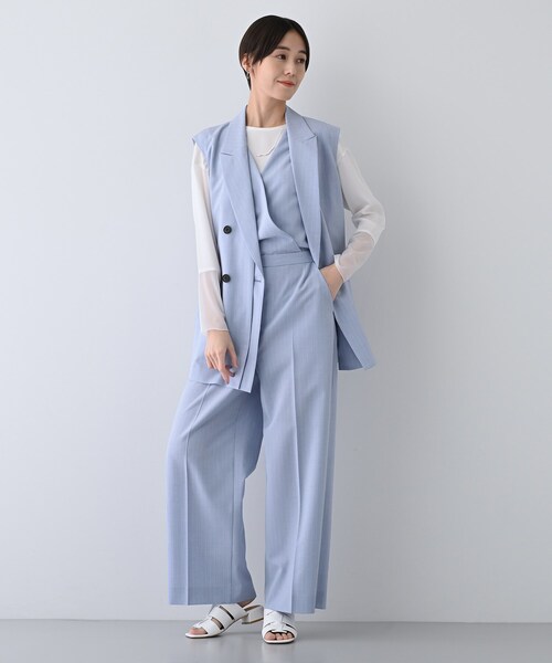 INDIVI ベスト ジレ 「洗える／SETUP可能」リネンライクダブル