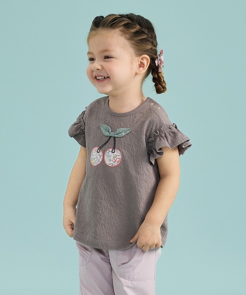 Combi mini tシャツ 半袖楊柳フリル袖トップス（さくらんぼ） キッズ