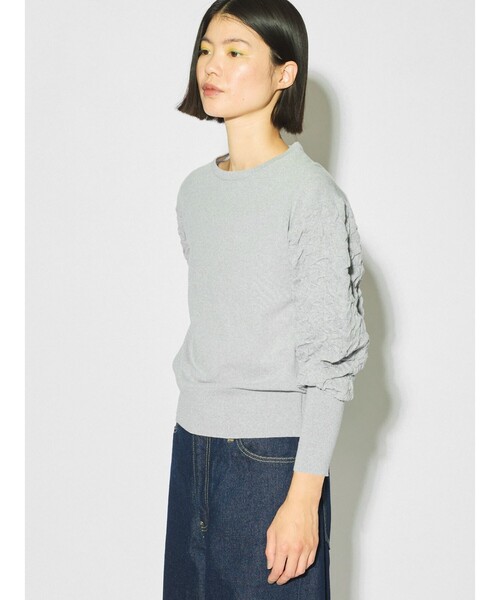 ニット セーター MIDIUMISOLID for Ladies パフスリーブジャカードプルオーバー レディース MIDIUMISOLID ニット セーター for Ladies パフスリーブジャ