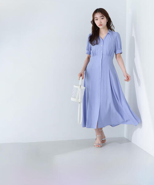NATURAL BEAUTY BASIC シャツワンピース シャツカラーサッカー