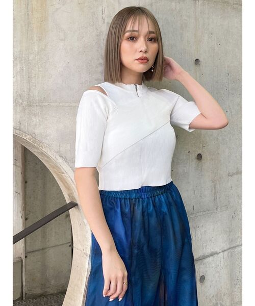 MURUA（ムルーア） ニット セーター ワンサイドオフショルジップニット