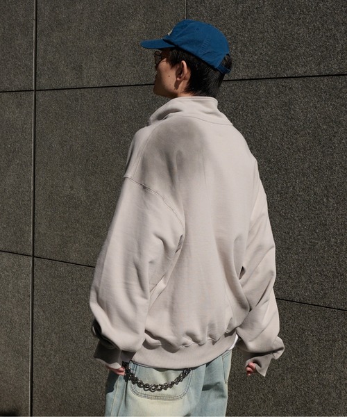 Perushu トレーナー スウェット Sprayed Draw Cord Half Zip Sweat