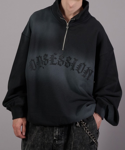 Perushu トレーナー スウェット Sprayed Draw Cord Half Zip Sweat