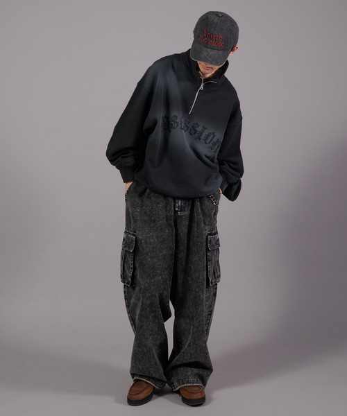 Perushu トレーナー スウェット Sprayed Draw Cord Half Zip Sweat