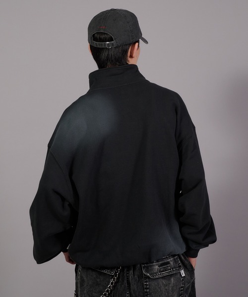 Perushu 黒 ベトジャン Lサイズ Perushu トレーナー スウェット Sprayed Draw Cord Half Zip Sweat