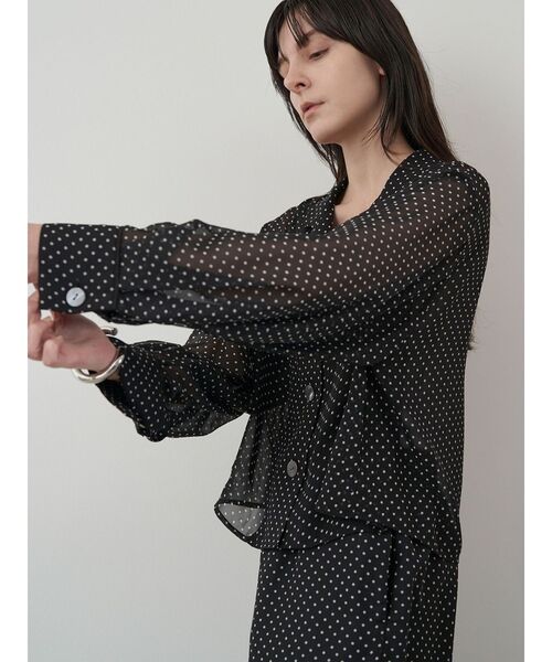 エレンディーク 19AW タックパフスリーブブラウス ドット 長袖 F 黒 ELENDEEK（エレンディーク） ブラウス シャツ ドットシアーシャツ